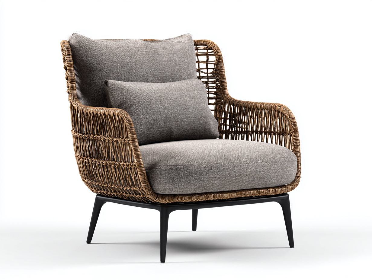 Sillones de ratán 75x80x85 cm - marrón-beige - diseño moderno para salón y terraza-Sonazidecor