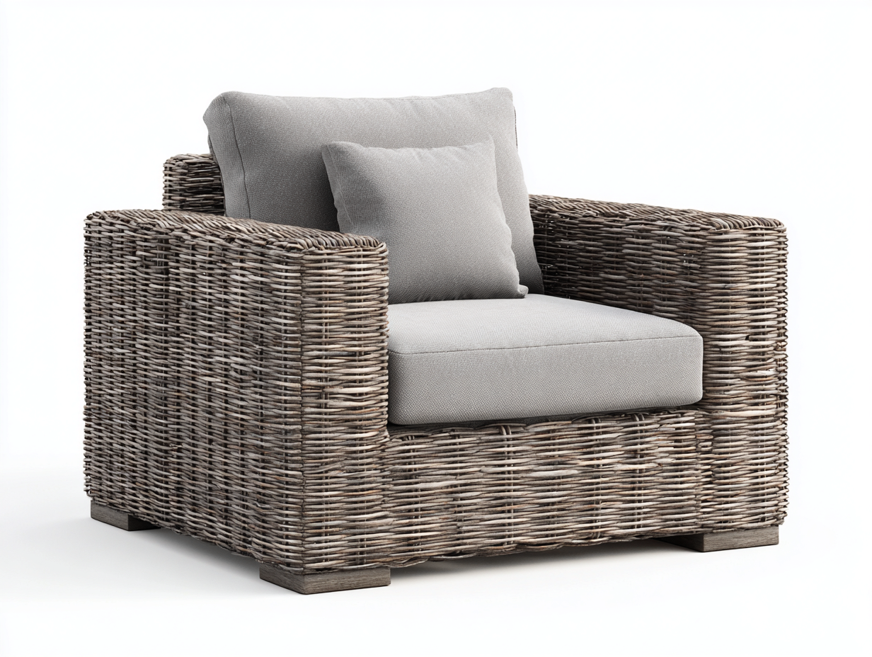 Sillones de ratán 90x85x75 cm con cojín - gris y marrón - estilo natural moderno-Sonazidecor
