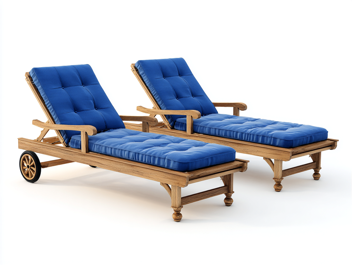 Tumbonas 195x65x85 cm madera con cojines - azul y marrón - diseño ajustable con ruedas-Sonazidecor