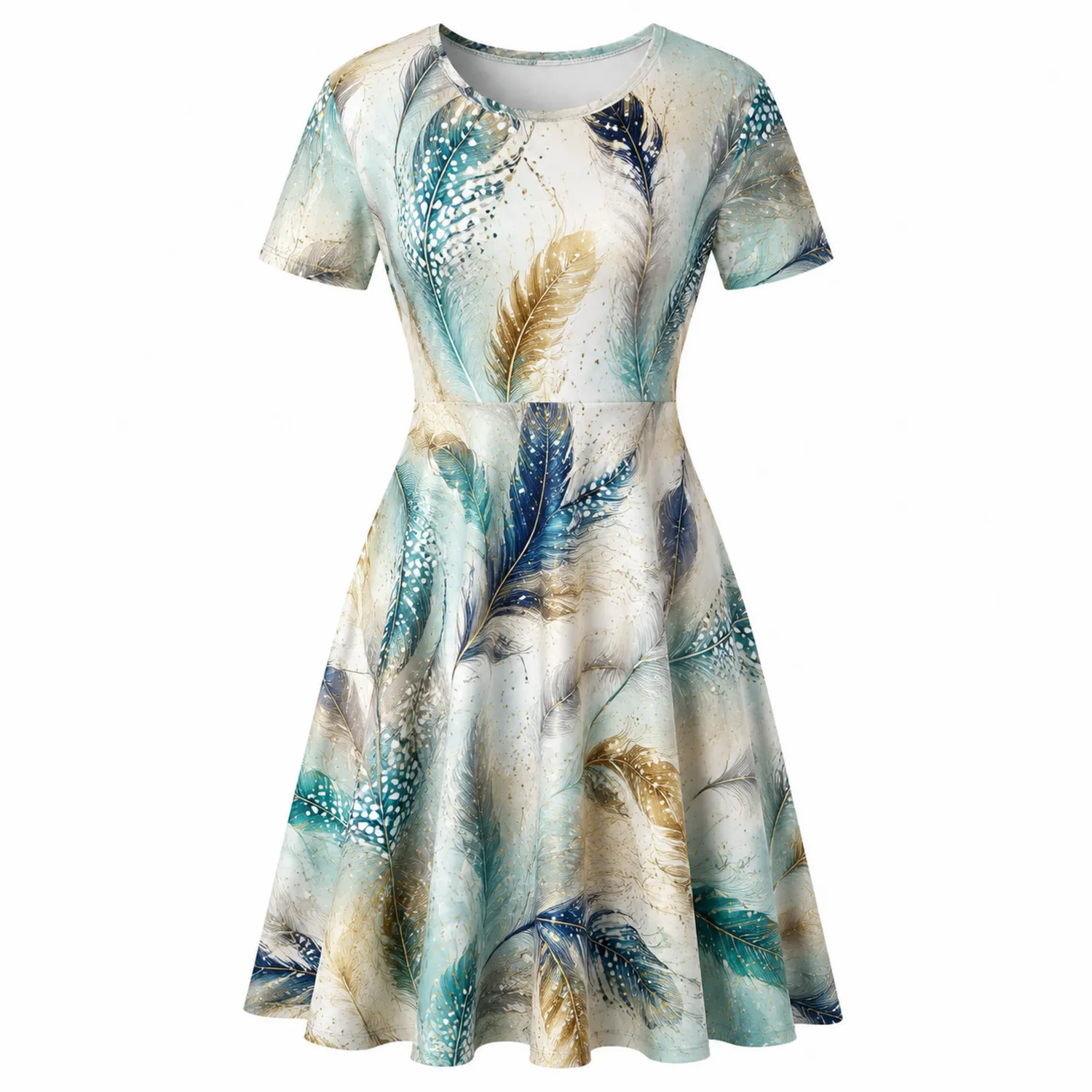 Robe T-shirt Femme Plumes Courtes Manches Col Rond-nordichomeix