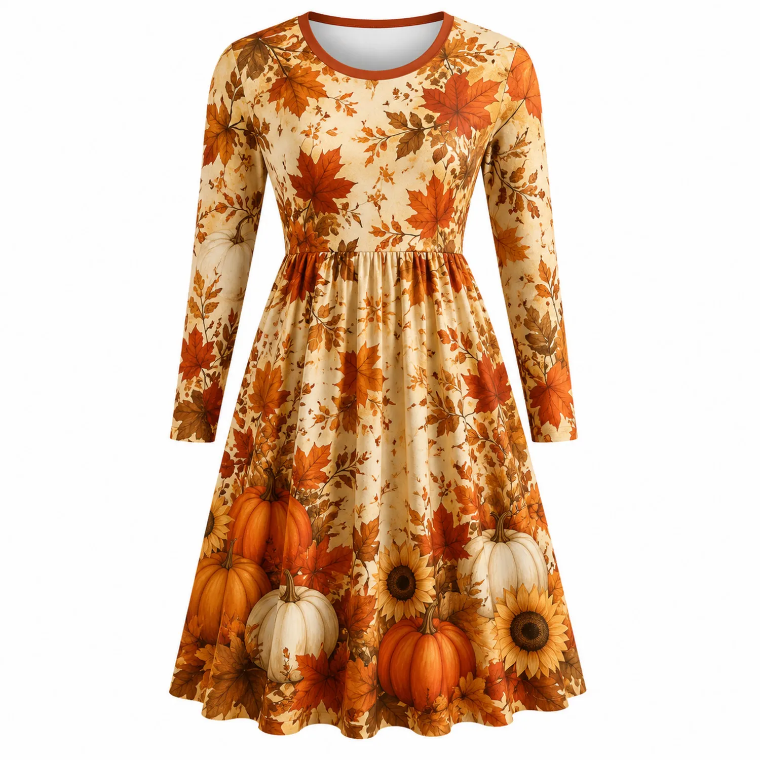Robe Automne Femme Feuilles d'Érable Longue Manches-nordichomeix