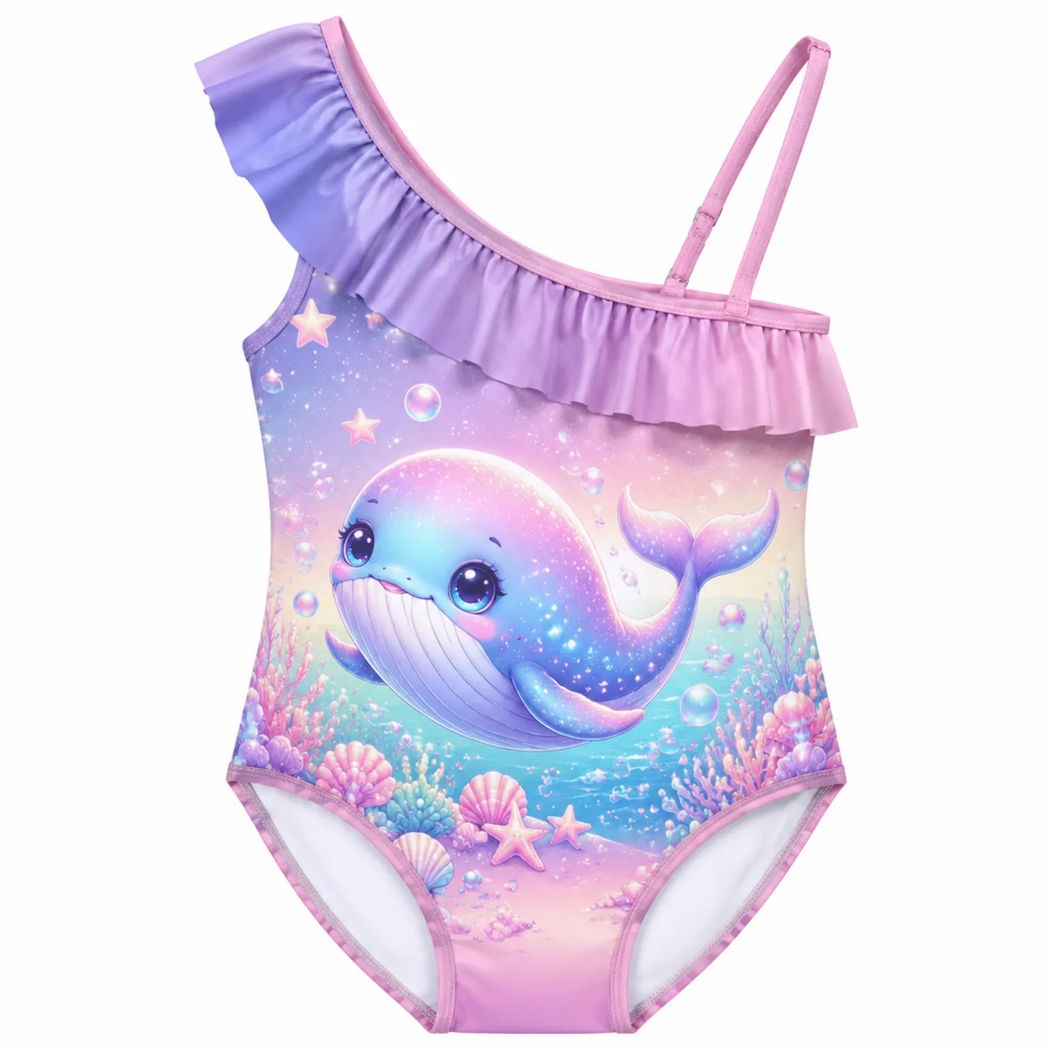 Maillot de Bain Fille Baleine Monopièce à Épaule Asymétrique-nordichomeix