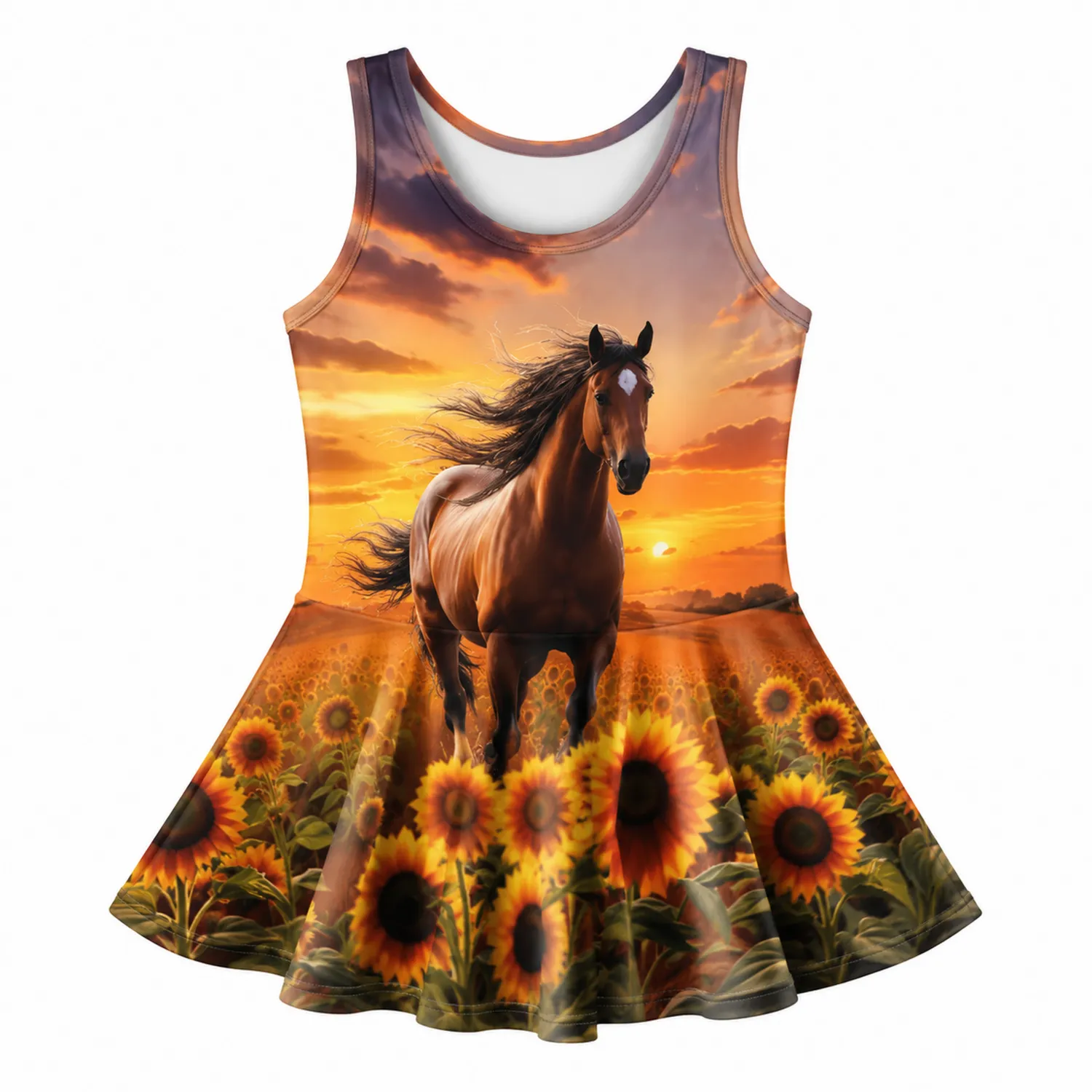 Robe de Bain Fille avec Cheval Tournesol au Coucher du Soleil-nordichomeix