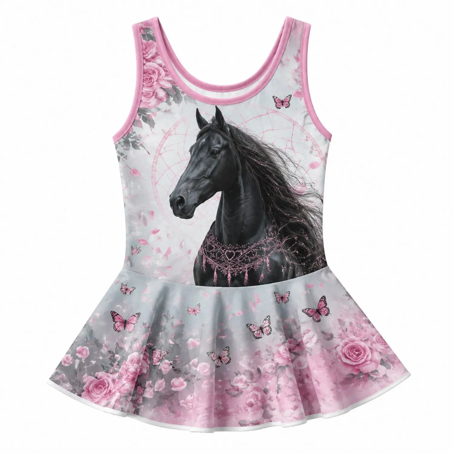 Maillot de Bain Fille une Pièce Cheval Rose Papillon-nordichomeix