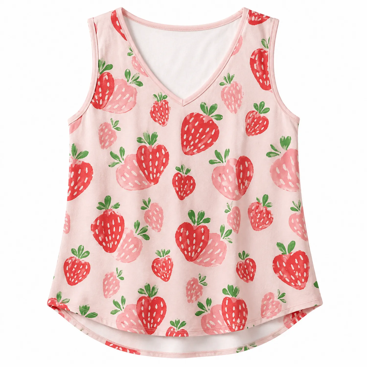 Débardeur Femme Imprimé Fraise Rose Col V Sans Manches-nordichomeix