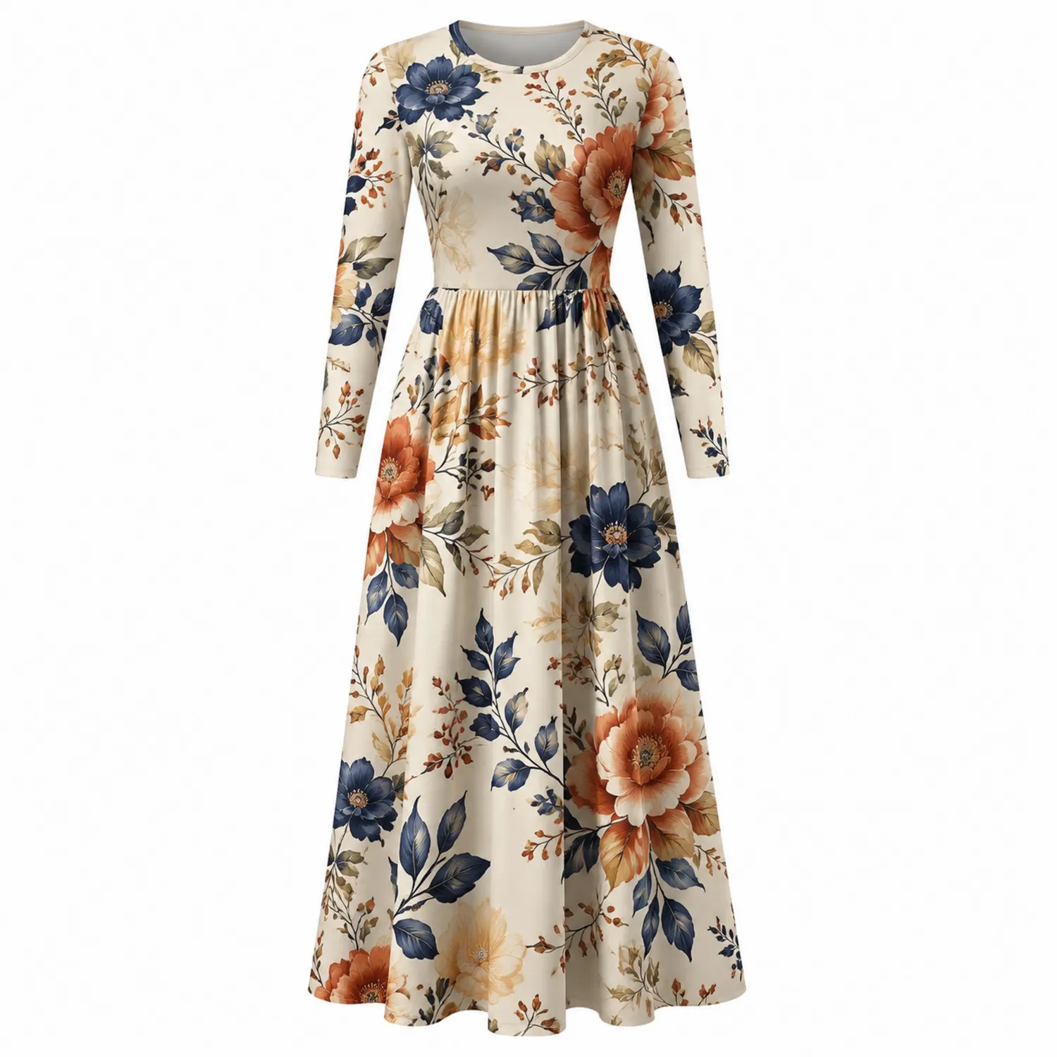 Vestido Largo Flores Manga Larga Mujer-Spacilor