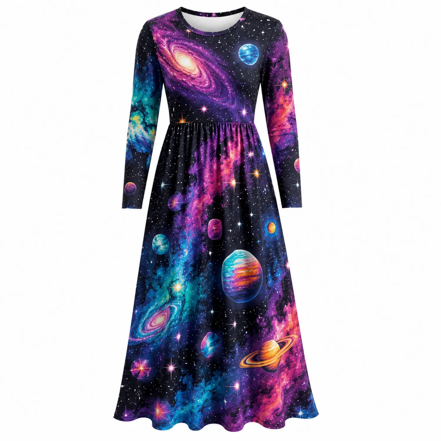 Vestido Largo Mujer Estampado Espacial Manga Larga-Spacilor