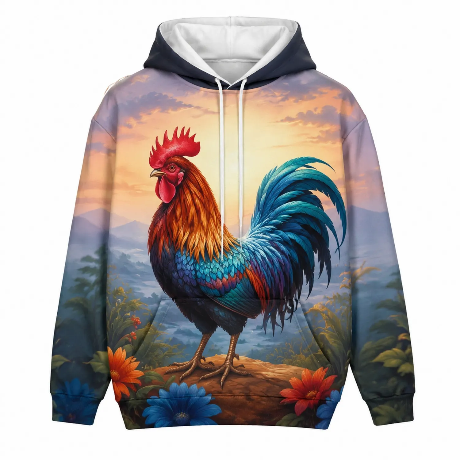 Sudadera con Capucha de Gallo Vintage Estampado-Spacilor