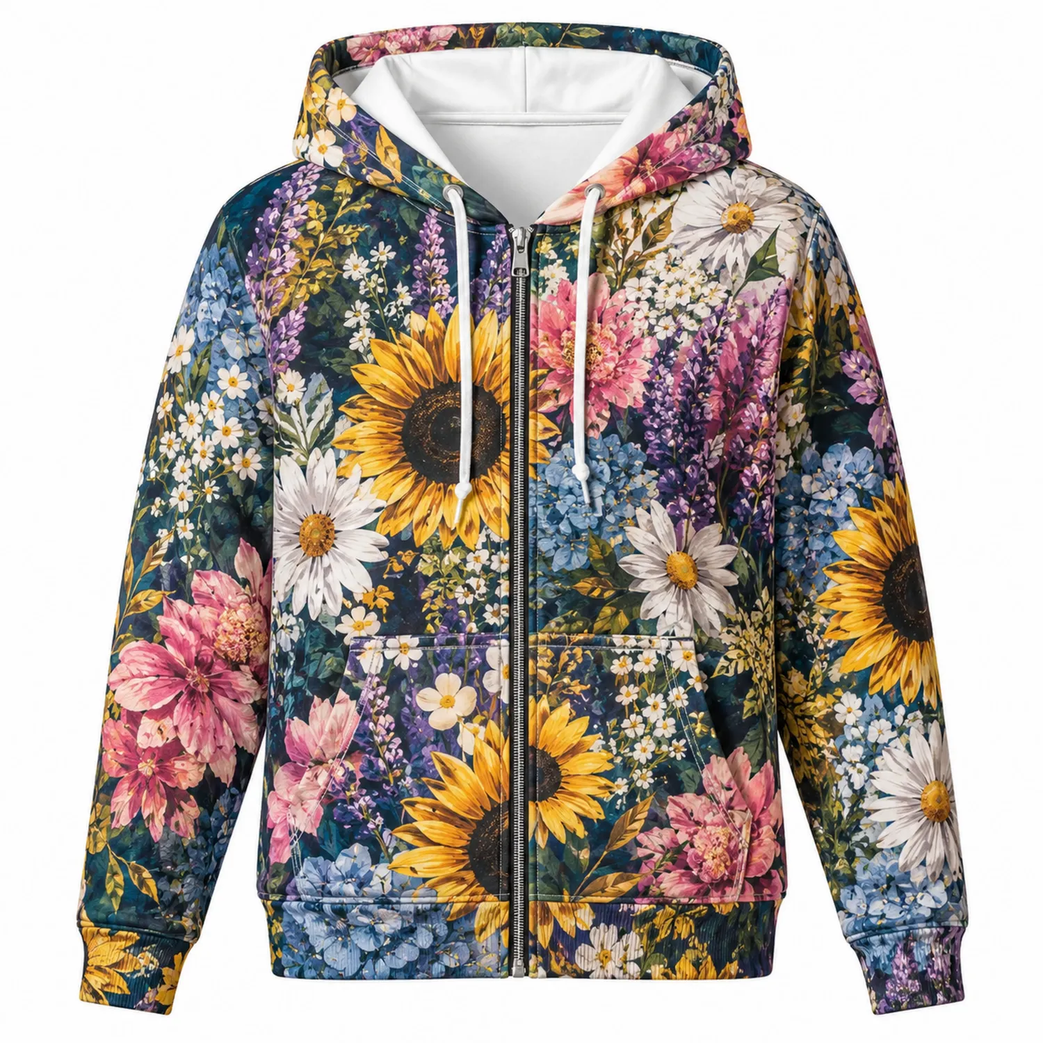 Chaqueta con Capucha de Flores Vintage con Cremallera-Spacilor