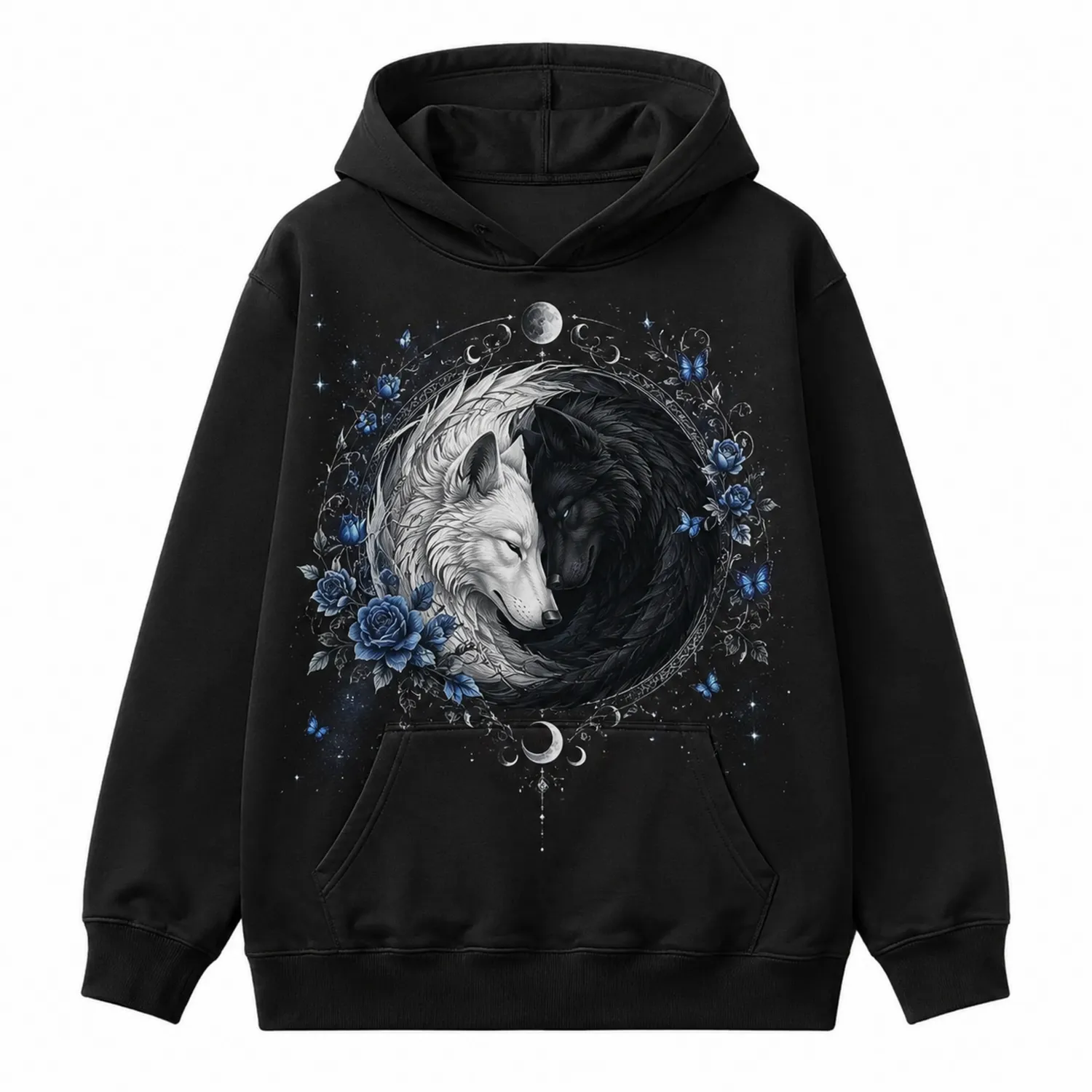 Sudadera con Capucha Lobo Yin Yang Negro para Niños y Adolescentes-Spacilor