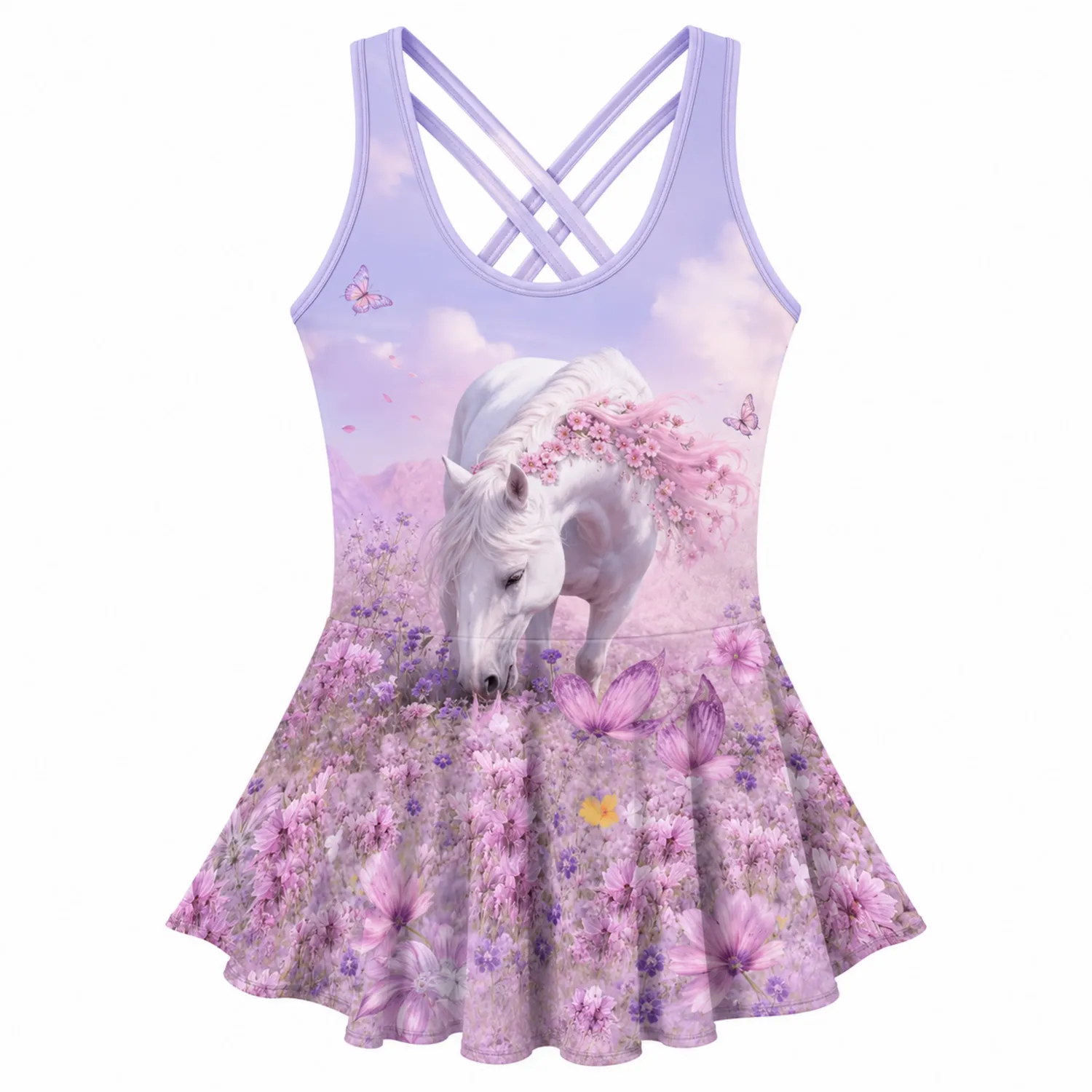 Traje de Baño Niña Estampado Unicornio Cerezo Mariposa-Spacilor