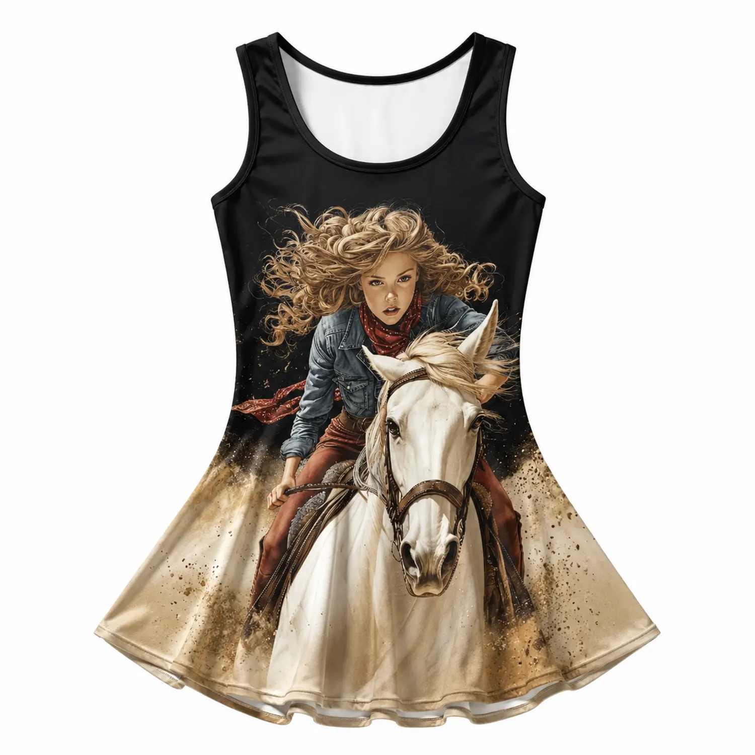 Vestido de Baño Niña Estampado Vaquera y Caballo-Spacilor