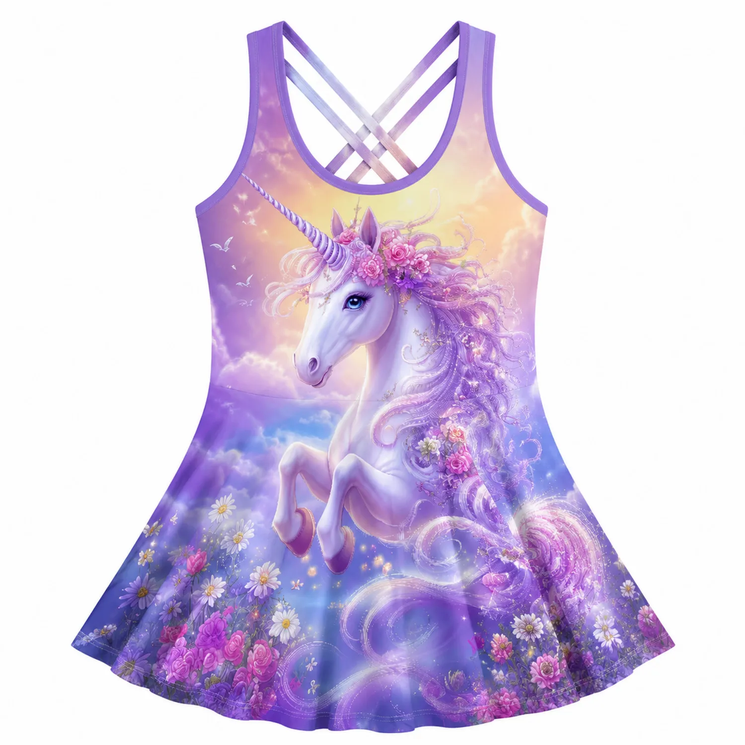 Vestido de Baño Niñas Unicornios Rosas Margaritas-Spacilor