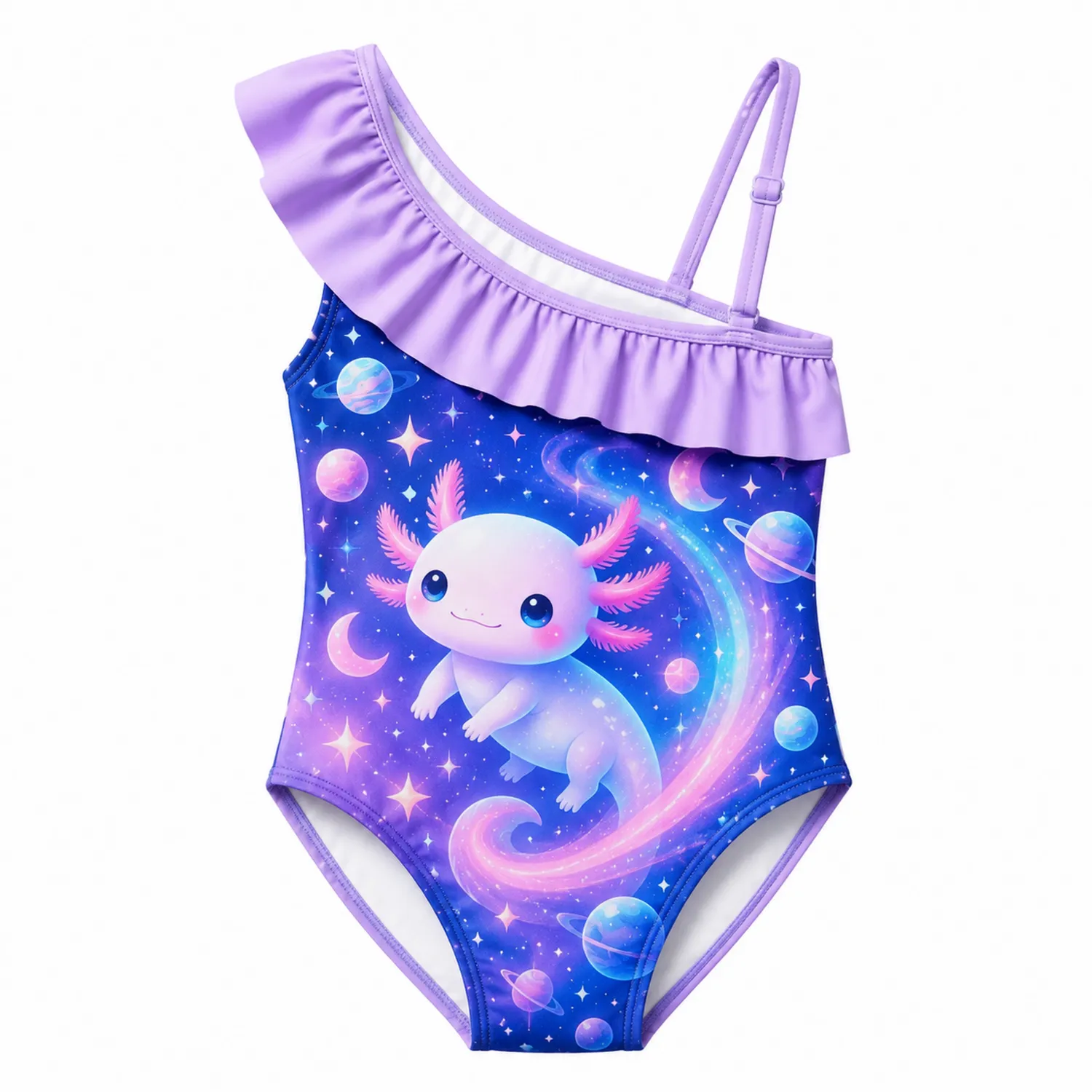 Traje de Baño Niña Axolote Espacio Planetas con Volante Asimétrico-Spacilor