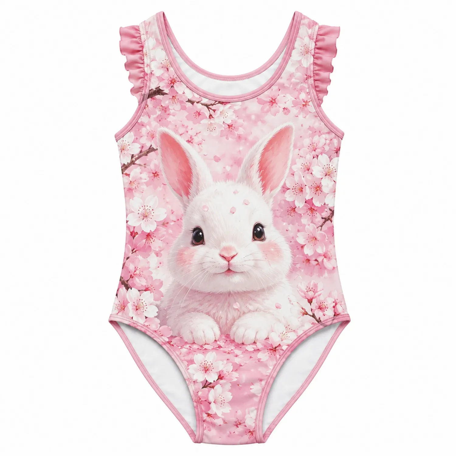 Traje de baño de niña estampado conejo cerezo rosa-Spacilor
