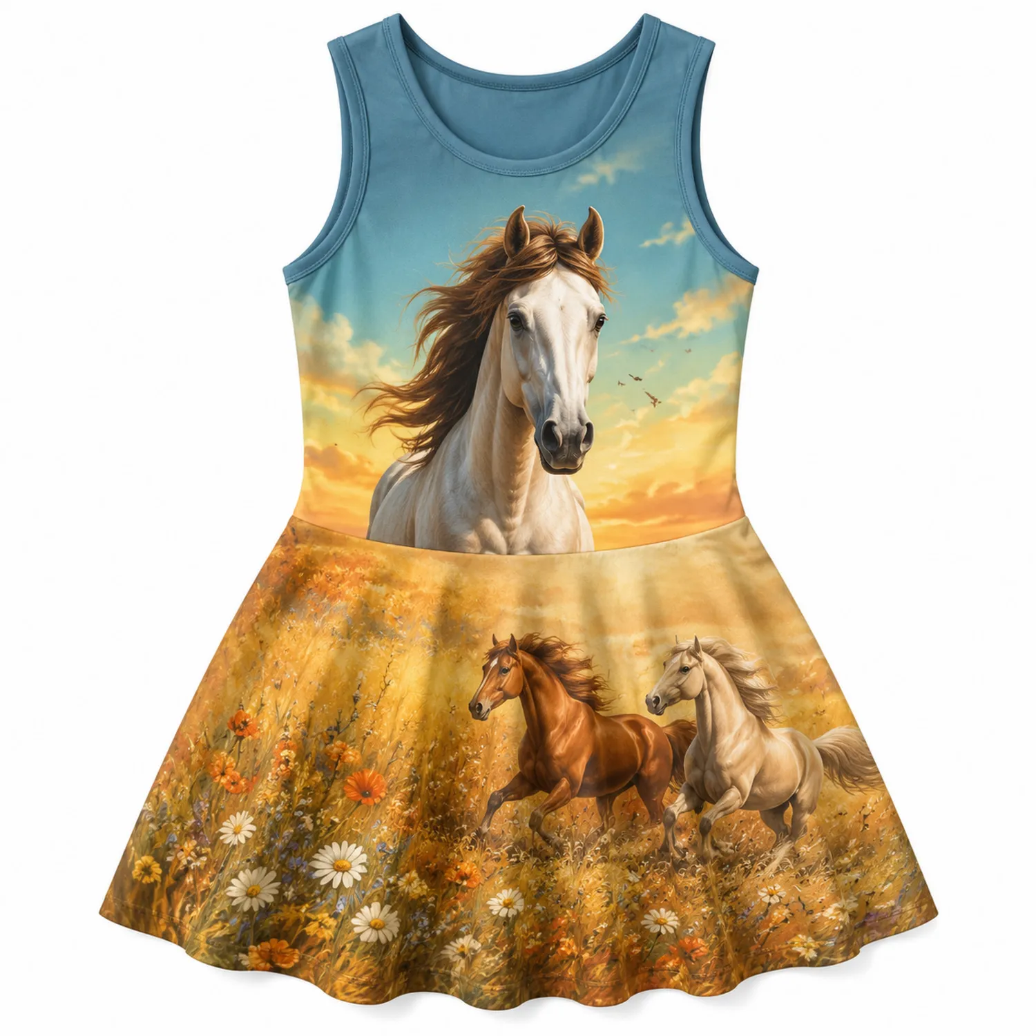 Vestido de Natación para Niñas con Estampado de Caballos-Spacilor