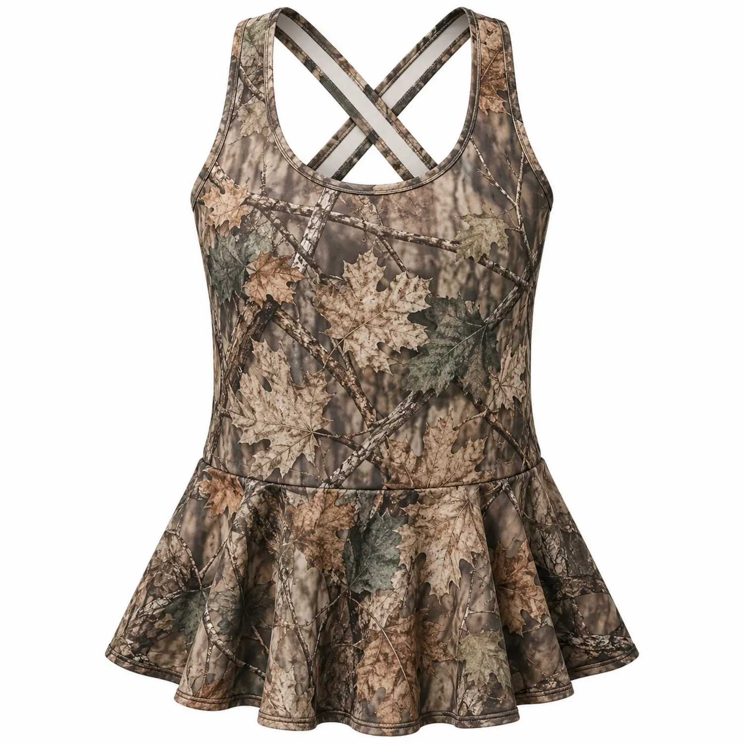 Traje de Baño Una Pieza Niñas Estampado Árbol Camuflaje con Falda-Spacilor