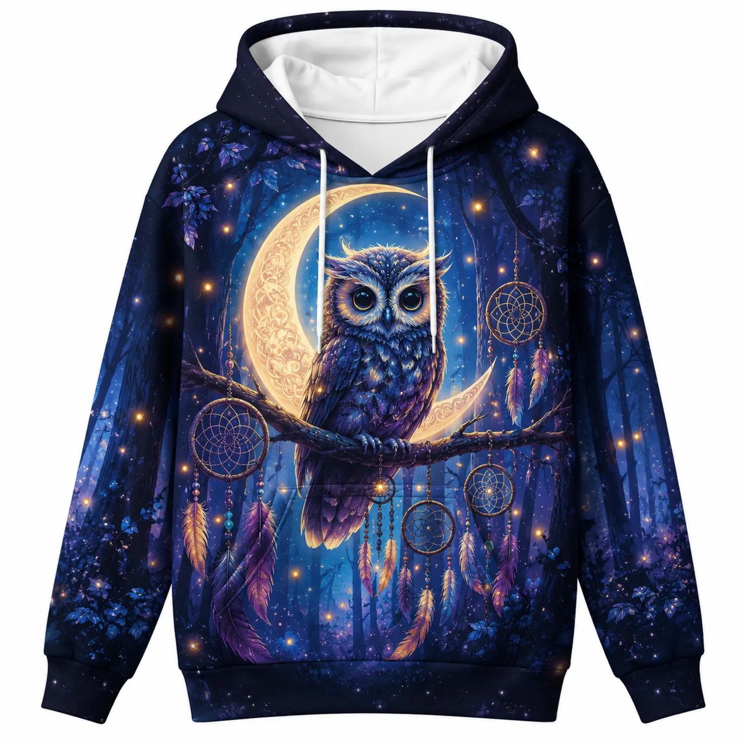 Sweat à Capuche Hibou et Attrape-Rêves Lune Adulte