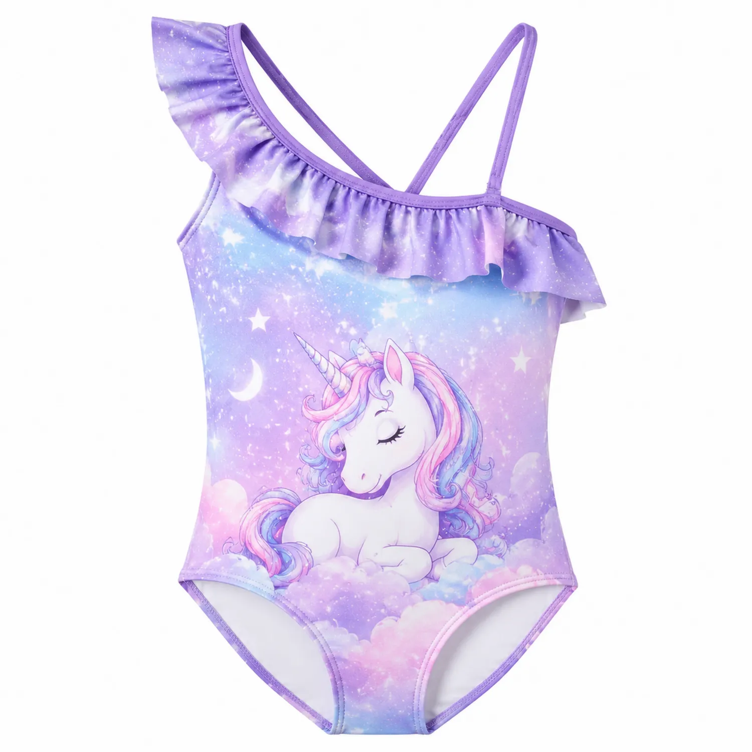 Maillot de Bain Enfant Licorne Arc-en-ciel Une Pièce avec Volant