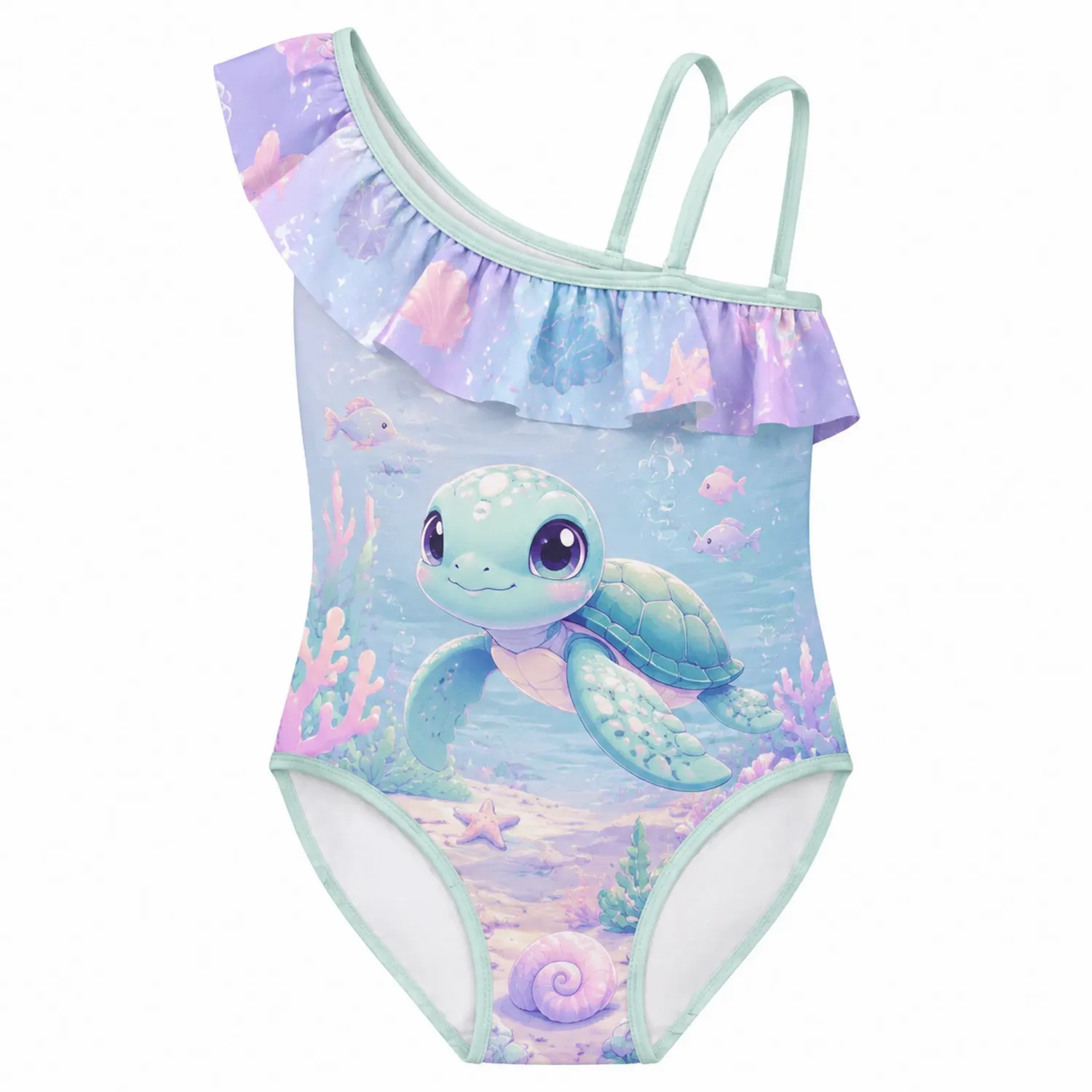Maillot de Bain Fille Tortue Ruffle Une Épaule