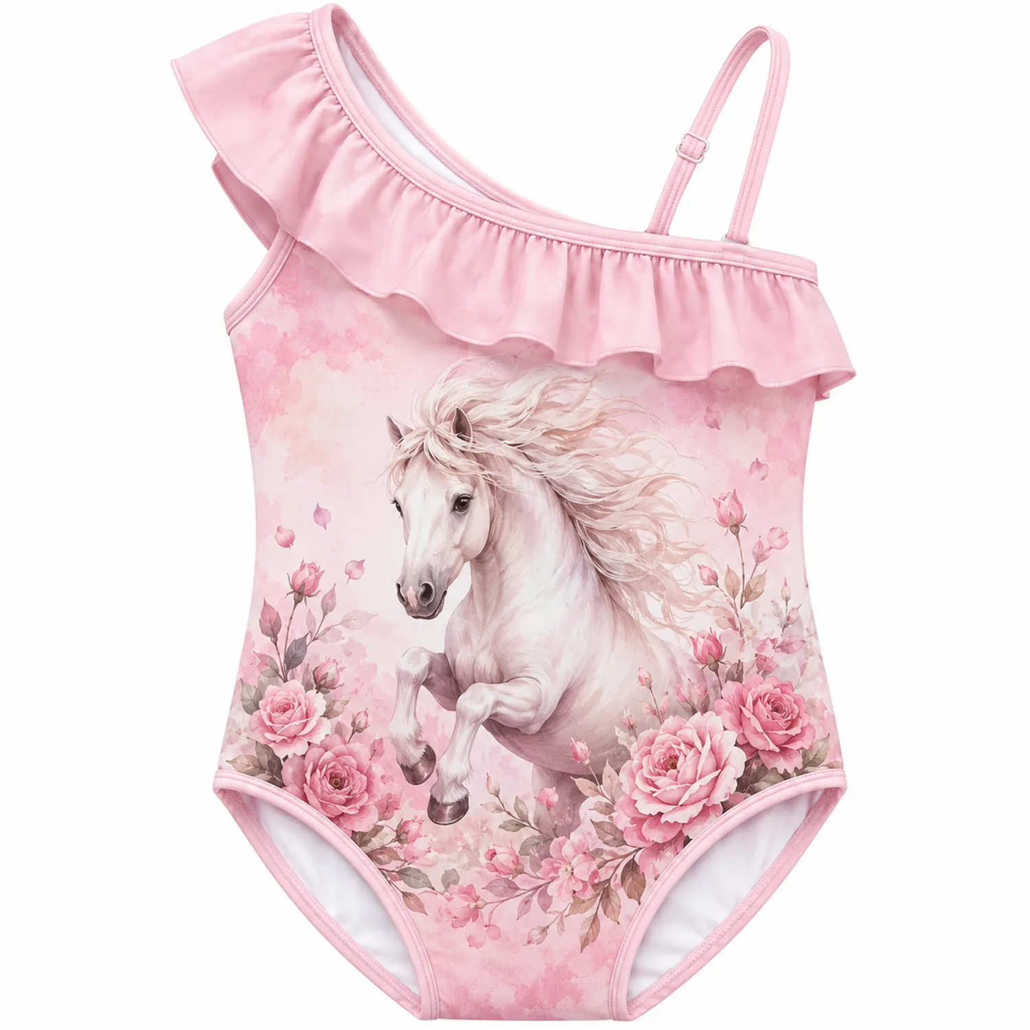 Maillot de Bain Fille Licorne Rose Volant