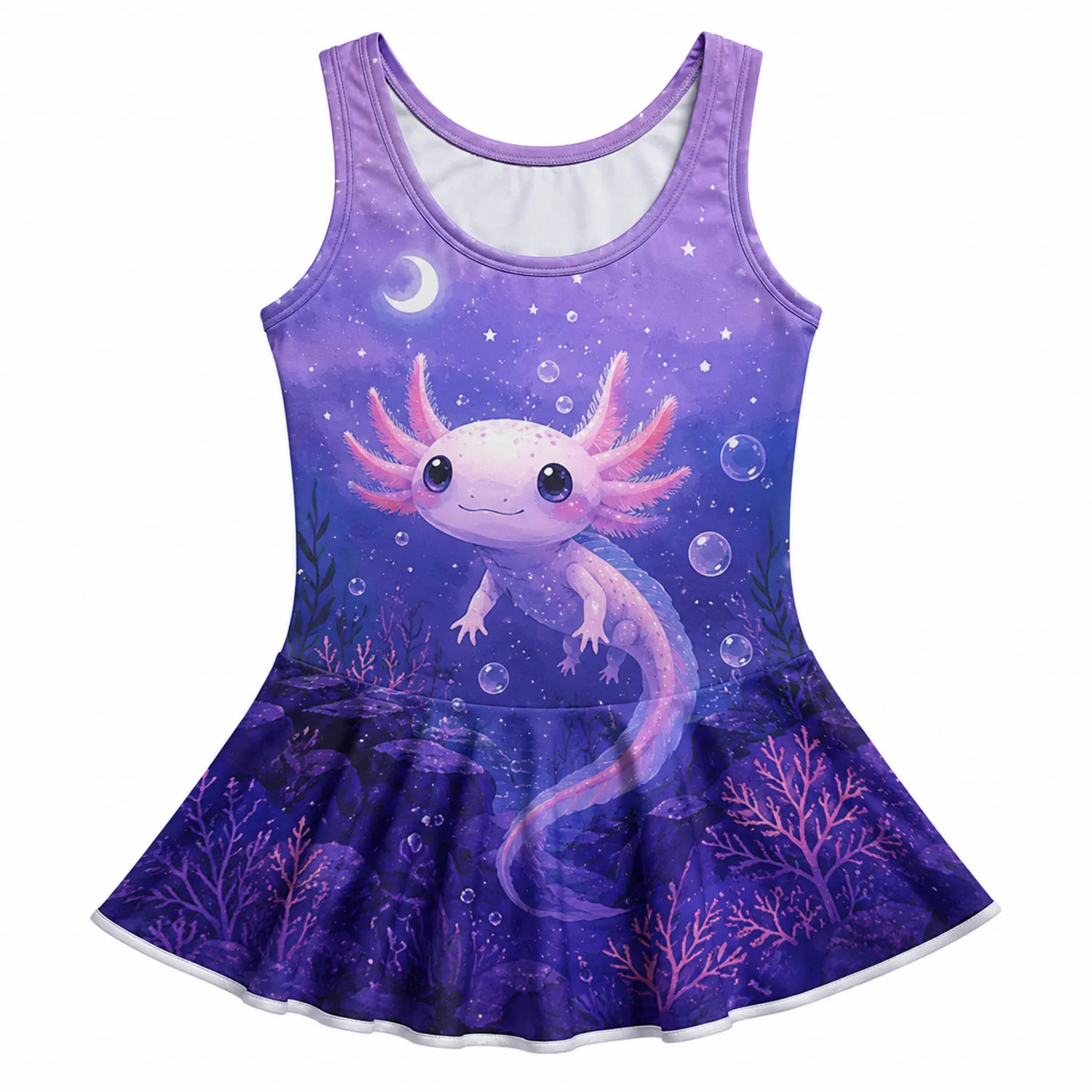 Robe de bain une pièce fille Axolotl avec jupe