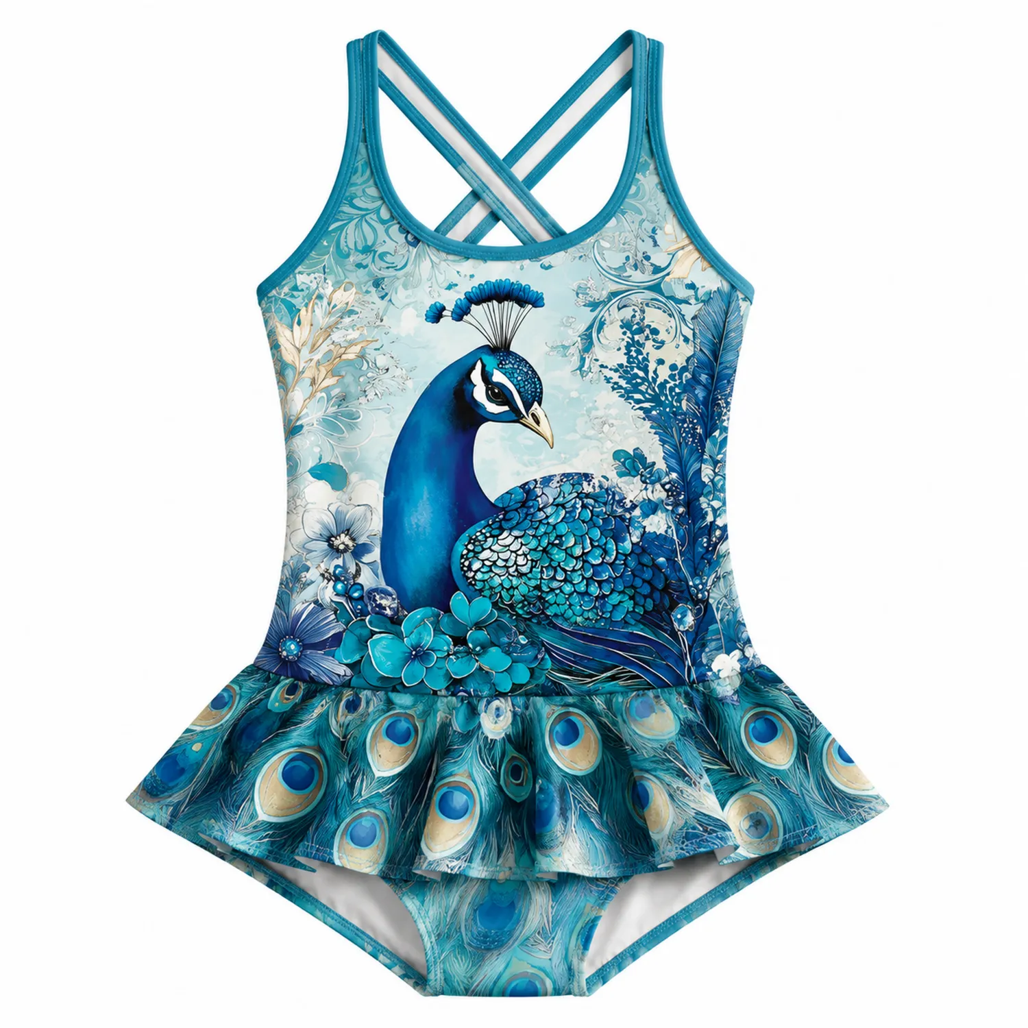 Maillot de Bain Une Pièce Fille Paon