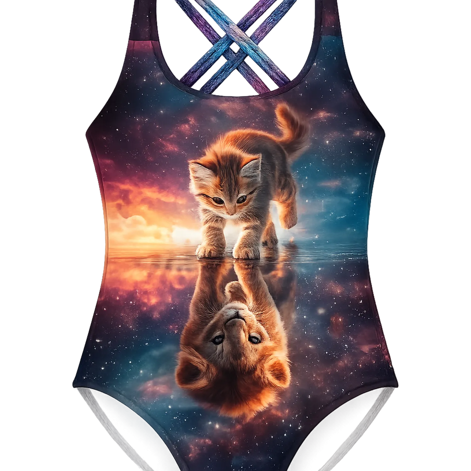 Maillot de Bain Fille Chat Lion Une Pièce Dos Croisé