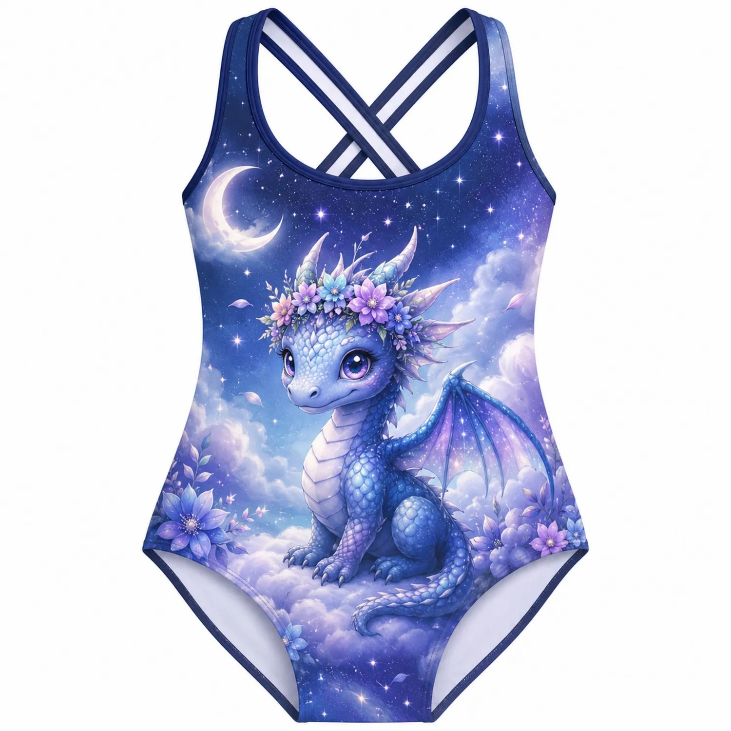 Maillot de Bain 1 Pièce Fille Dragon Fleur Croisé Dos