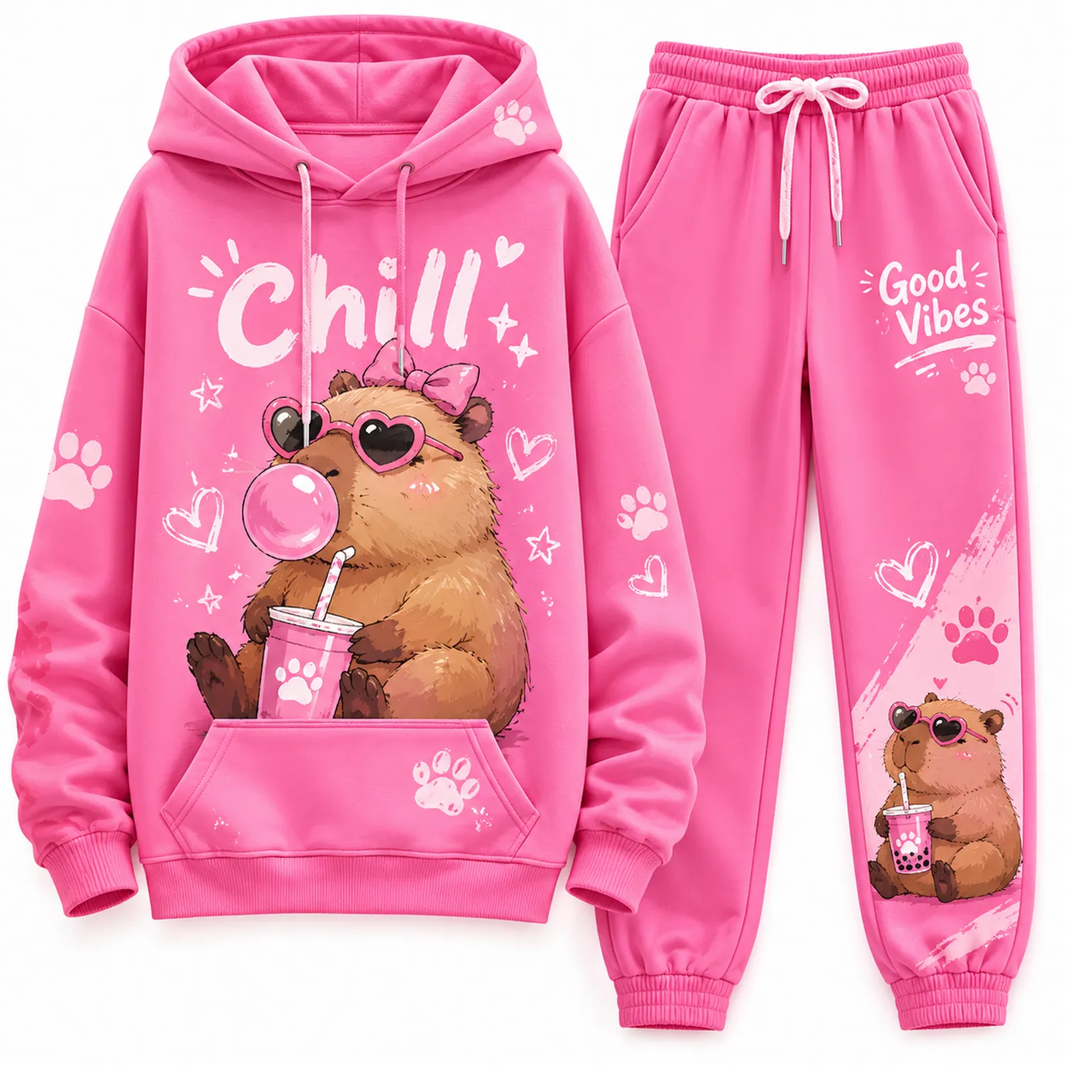Ensemble de survêtement enfant capybara imprimé, sweat à capuche et pantalon