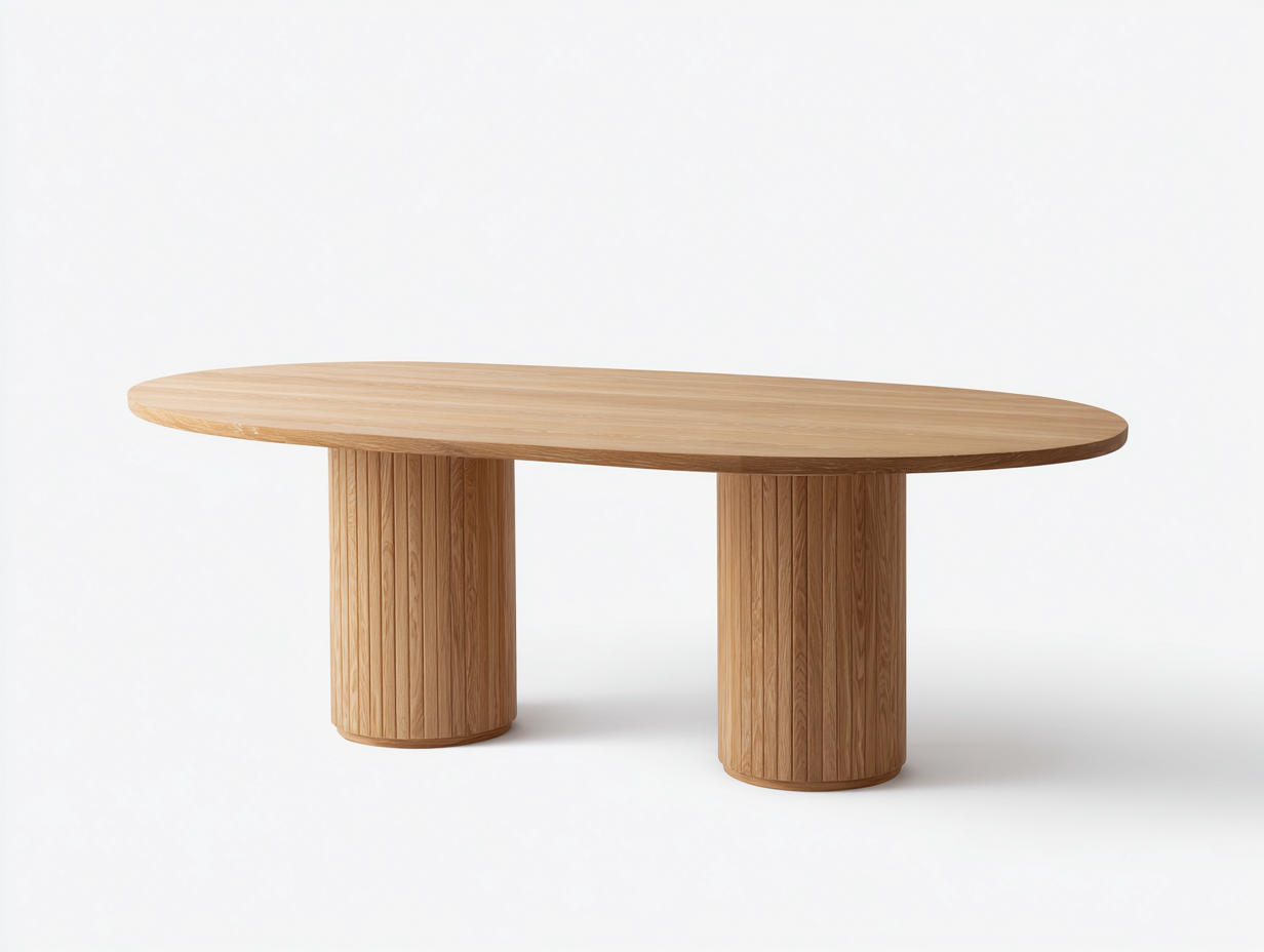 Gartentisch Holz 200 x 100 x 75 cm - naturfarben - ovales Design mit Doppelsäulenfuß-Sazogahaus