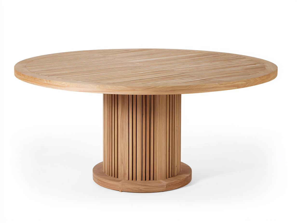 Gartentisch Holz 140 x 140 x 75 cm - naturfarben - rundes Lamellen-Design-Sazogahaus