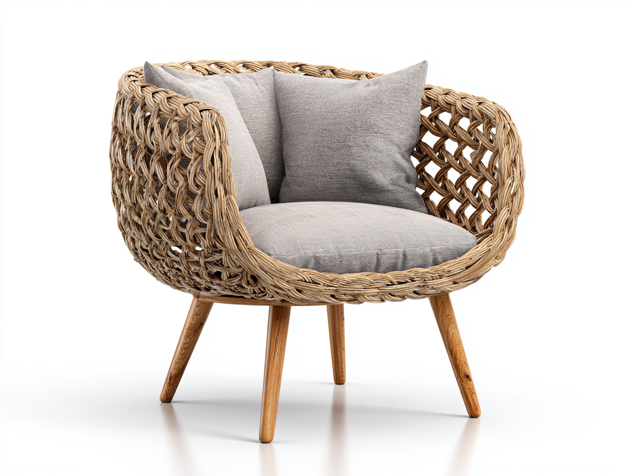 Polyrattan Gartensessel Rattanoptik 78 x 72 x 80 cm - naturfarben-grau - mit rundem Flecht-Design-Sazogahaus