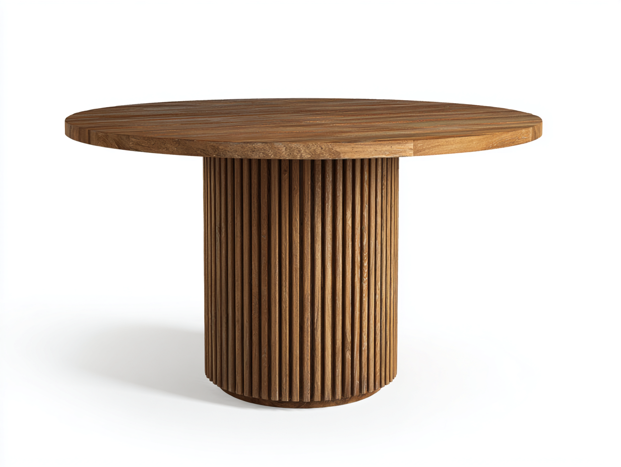Gartentisch 140x140x75 cm - Holzoptik Braun - rundes Design mit Säulenfuß - modernes Outdoor-Möbel-Sazogahaus