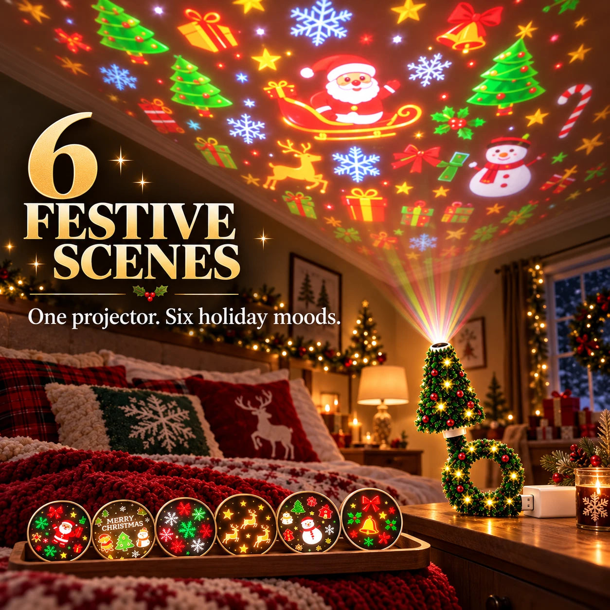 Six festive Christmas projection scenes