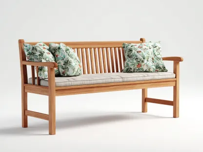 Bancos de jardín madera maciza con cojín 120x60x85 cm - marrón-beige - diseño natural-Motiaspace