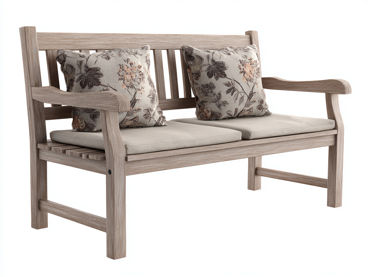 Bancos de jardín madera maciza con cojines 125x62x88 cm - marrón-beige - diseño clásico-Motiaspace