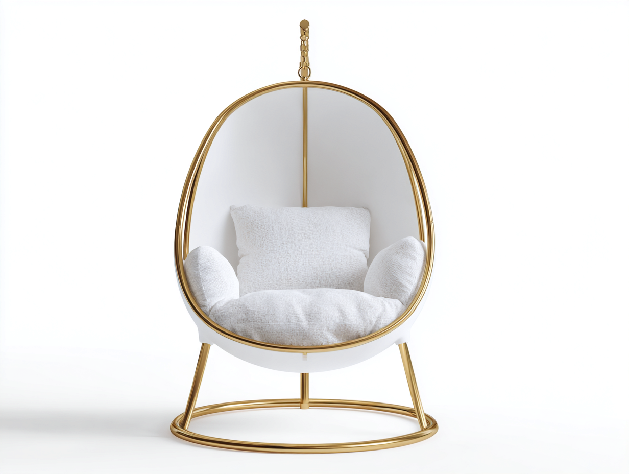 Sillones colgantes estructura metálica con cojín 95x85x190 cm blanco dorado para interior - diseño moderno-Motiaspace