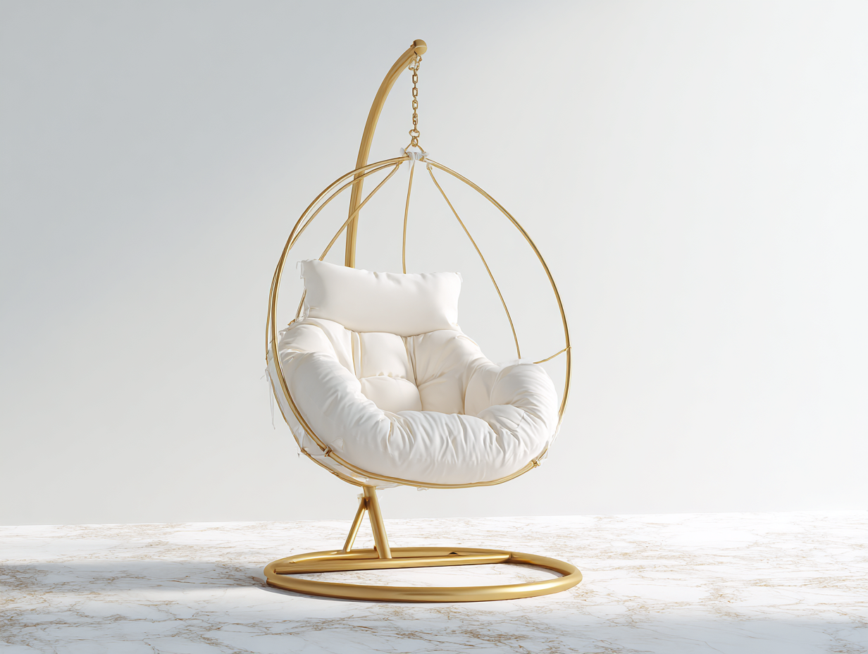 Sillones colgantes metal con cojín 105x105x195 cm - dorado-blanco - diseño moderno-Motiaspace
