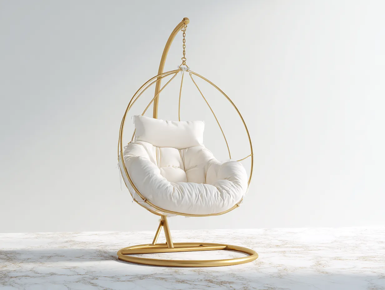 Sillones colgantes metal con cojín 105x105x195 cm - dorado-blanco - diseño moderno-Motiaspace