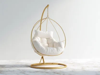 Sillones colgantes metal con cojín 105x105x195 cm - dorado-blanco - diseño moderno-Motiaspace