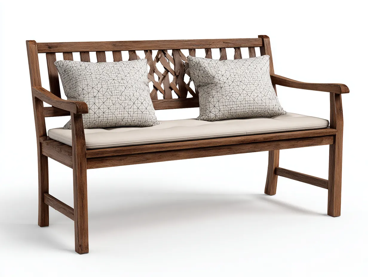 Bancos de jardín madera 120x60x85 cm - marrón-beige - con cojín asiento - diseño clásico-Motiaspace
