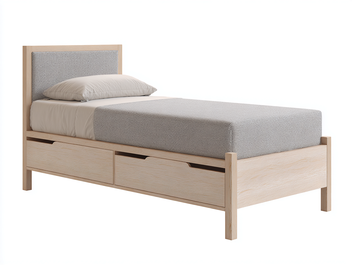Camas individuales madera con cajones 200x90x95 cm - beige-madera - diseño moderno-Motiaspace