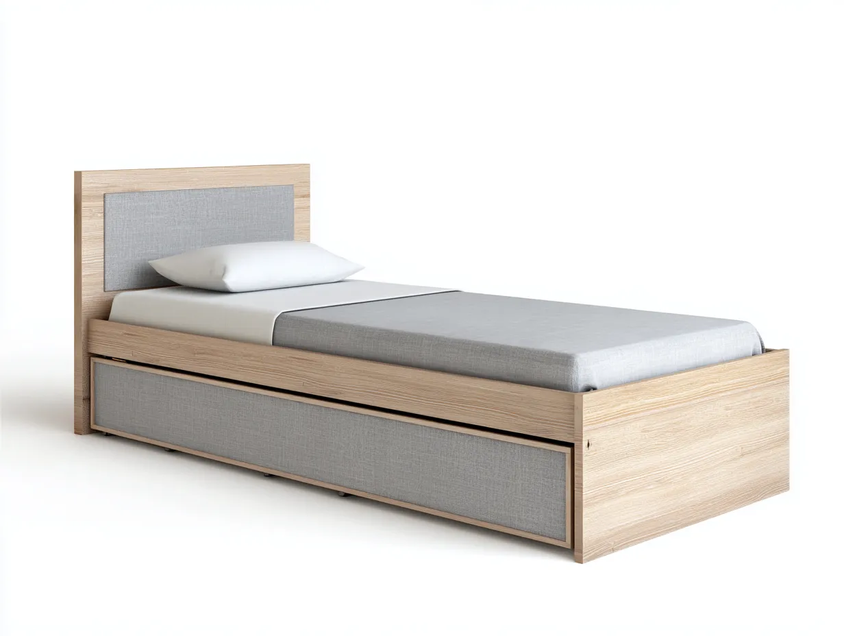 Camas individuales madera 200x90x95 cm color natural gris con cajón almacenamiento diseño moderno-Motiaspace