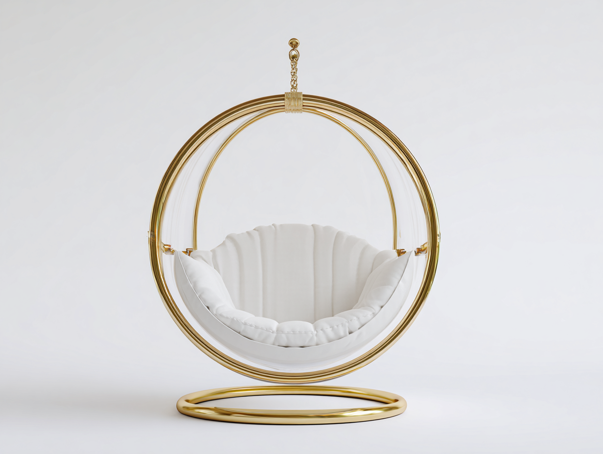 Sillones colgantes estructura metálica con cojín 100x90x195 cm blanco dorado para interior - diseño moderno-Motiaspace
