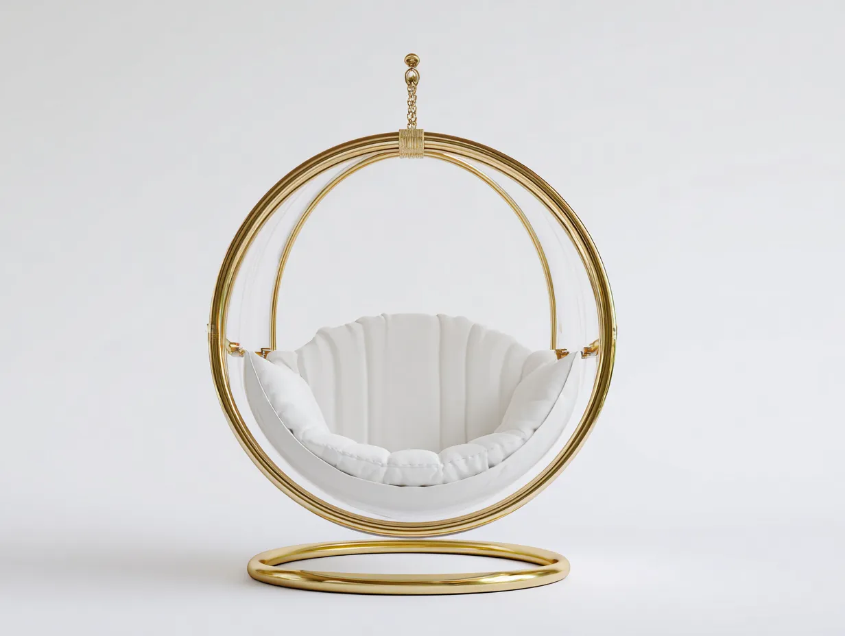 Sillones colgantes estructura metálica con cojín 100x90x195 cm blanco dorado para interior - diseño moderno-Motiaspace