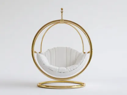 Sillones colgantes estructura metálica con cojín 100x90x195 cm blanco dorado para interior - diseño moderno-Motiaspace