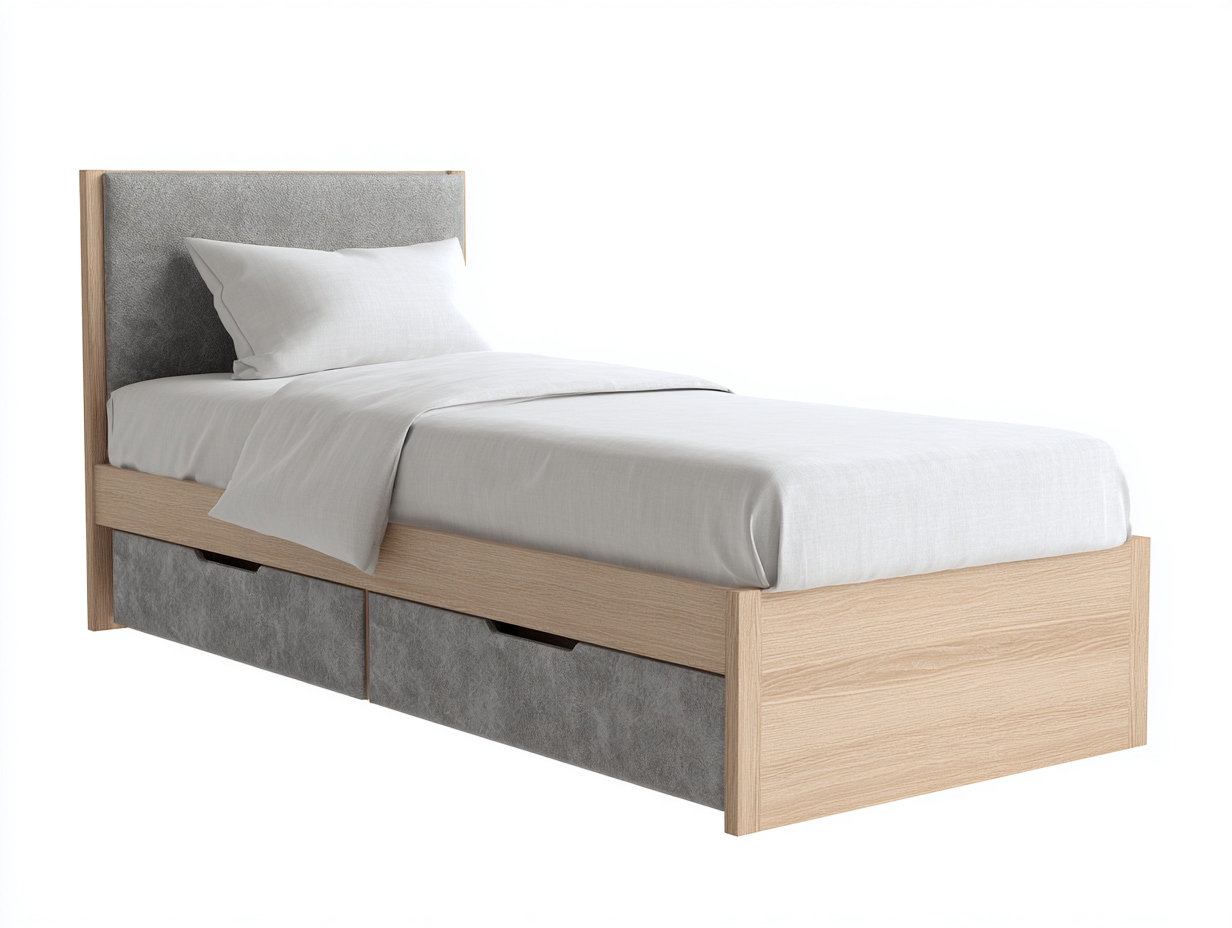 Camas individuales madera 200x90x100 cm color natural gris con cajones almacenamiento moderno-Motiaspace