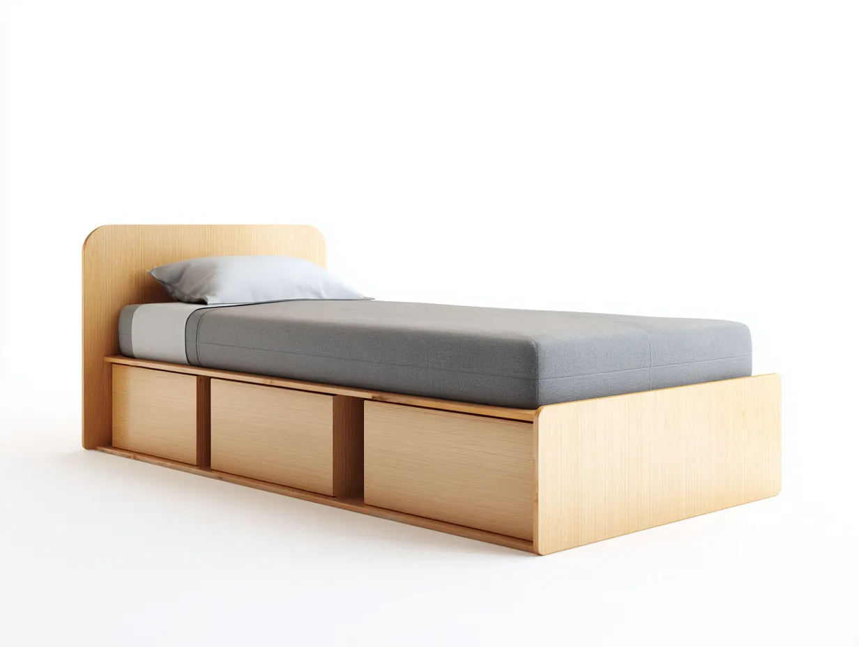 Camas individuales madera 200x100x85 cm - natural - con compartimentos almacenamiento - diseño moderno-Motiaspace