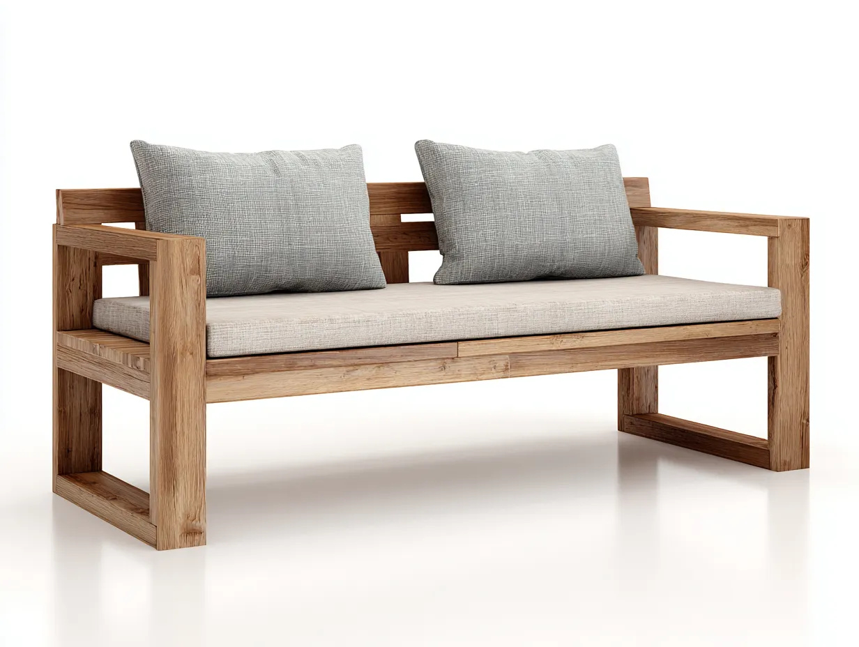 Bancos de jardín madera 130x65x85 cm color marrón con cojín asiento diseño moderno-Motiaspace